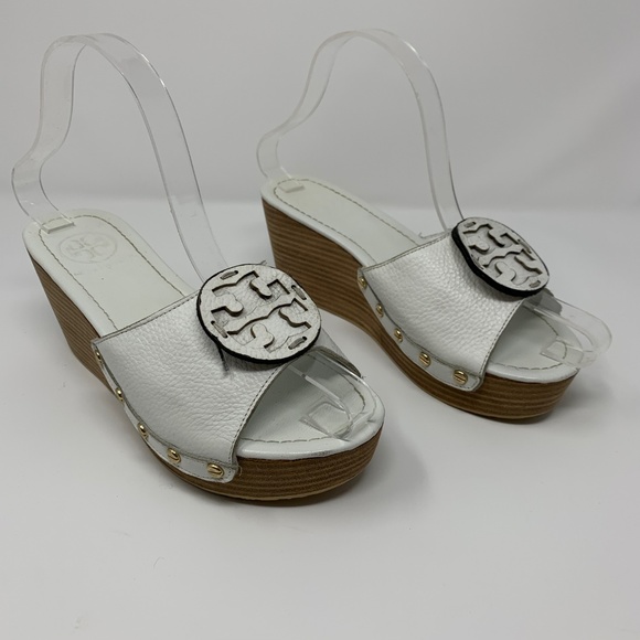 Tory Burch Shoes - Tory Burch Patti Wedge Slide Sandal White Leather